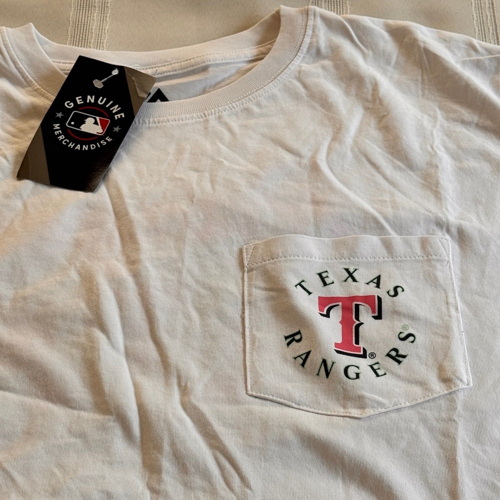 Majestic Texas Rangers Pocket T-Shirt White Floral Rose Graphic MLB XLarge - Picture 2 of 8